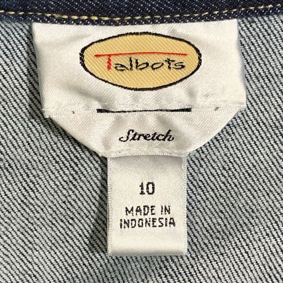 Vintage Y2K Talbots Stretch Women's Size 10 Blue Denim Trucker Jacket Buttoned - Picture 2 of 6